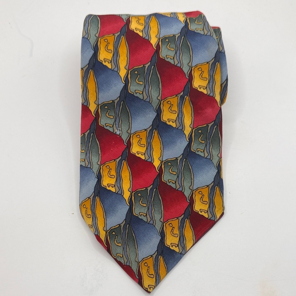 Vtg J. Garcia Mens‎ Tie Retro Artistic Red and Blue Tie 58” X 4"